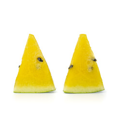 Sliced of watermelon (Citrullus lanatus) isolated on white background.concept of fresh fruit in the tropical.