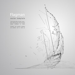 Sailboat composed of polygon. Logo concept. Low poly vector illustration. The ship consists of lines, dots and shapes