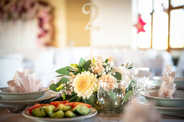 Reception table beautifully decorated ready for wedding - Bride and Groom. Luxury concept.