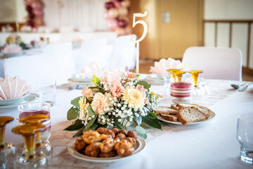 Reception table beautifully decorated ready for wedding - Bride and Groom. Luxury concept.