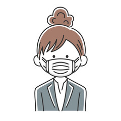 マスクをした日本人ビジネスウーマンのイラスト