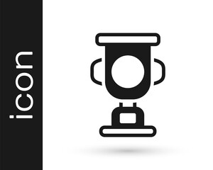 Black Award cup icon isolated on white background. Winner trophy symbol. Championship or competition trophy. Sports achievement sign. Vector.