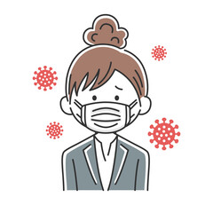 マスクをした日本人ビジネスウーマンのイラスト