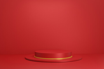 Abstract Empty podium on dark red 3d background with podium and circular for product minimal presentation.cosmetics stand studio room, showcase, Chinese New Year, banner, sale, copy space