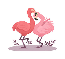 Cute illustration of flamingos. Valentine's day animal couple with flamingos. Vector.