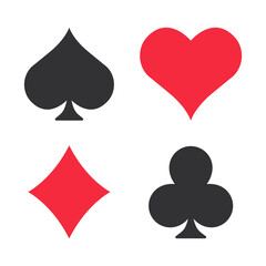 Playing card suits icon set. Casino symbols. Vector illustration isolated on white.