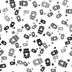 Black Coffee cup to go icon isolated seamless pattern on white background. Vector.