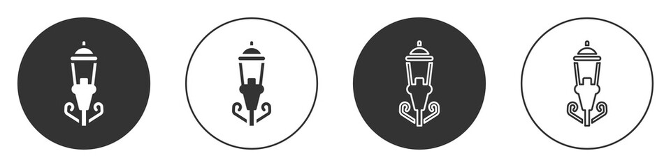 Black Vintage street light icon isolated on white background. Circle button. Vector.