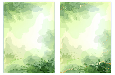 Green vector watercolor style texture for your design, covers and wedding invitations. Golden marble and splash style. Editable transparent templates made with layers