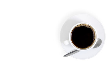 White cups with coffee on a bright colored background.