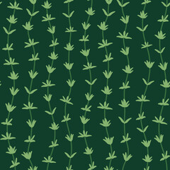 Seamless Pattern with Vertical Branches of Thyme Leaves. 