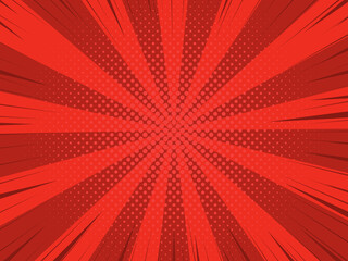 Comic book halftone effect template with radial red background, vector illustration eps 10.