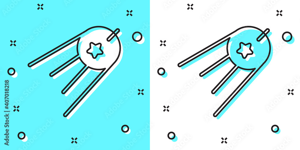 Poster black line satellite icon isolated on green and white background. random dynamic shapes. vector.