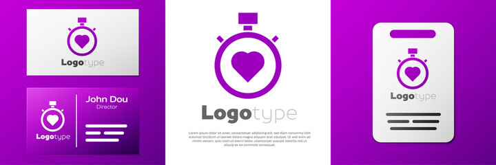 Logotype Heart in the center stopwatch icon isolated on white background. Valentines day. Logo design template element. Vector.