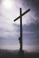 Summit cross on mountain Heiglkopf in Bavaria.