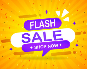 Flash sale banner design template with 3d vector text on  an abstract yellow background - Vector 