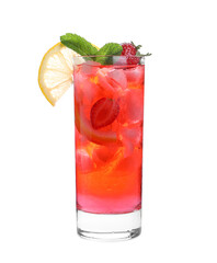 Delicious strawberry lemonade made with soda water isolated on white - obrazy, fototapety, plakaty