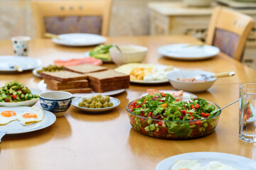 Table with a colorful fresh homemade food.