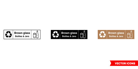 Brown glass landscape recycling sign icon of 3 types color, black and white, outline. Isolated vector sign symbol.