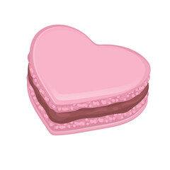 Confection pink macaroon heart shape isolated on white background close up