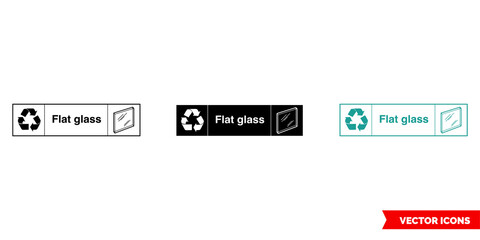 Flat glass landscape recycling sign icon of 3 types color, black and white, outline. Isolated vector sign symbol.