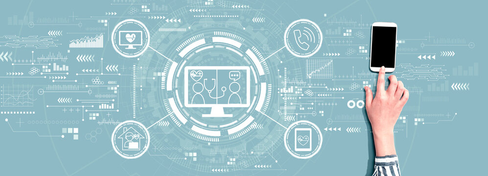 Telehealth theme with person using a smartphone