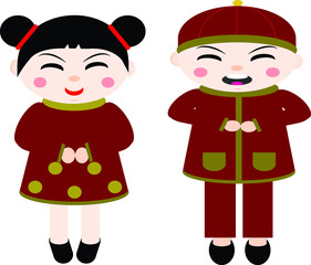 A vector of Kids celebrating Chinese New Year.