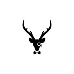 black flat deer with gentleman bow tie and lorgnette isolated on white.