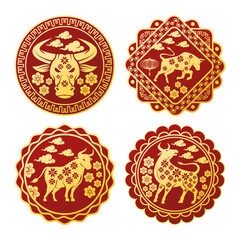 chinese new year 2021 set seals with golden oxen