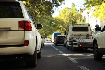 Cars in traffic jam on city street