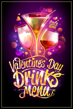 Valentine day drinks menu vector card template