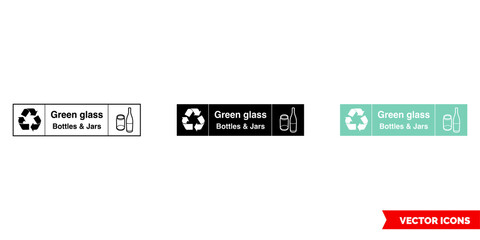 Green glass landscape recycling sign icon of 3 types color, black and white, outline. Isolated vector sign symbol.