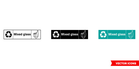 Mixed glass landscape recycling sign icon of 3 types color, black and white, outline. Isolated vector sign symbol.