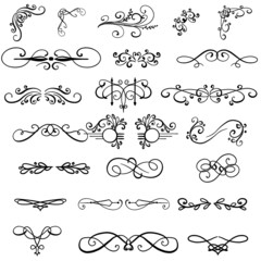 Hand drawn dividers set. Vintage Dividers bundle. Vector illustrations.  Simple decorative dividers and angles. Black vector borders. Floral dividers. Victorian ornament elements set.