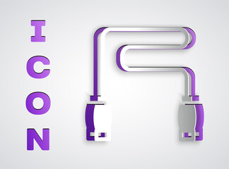 Paper cut Jump rope icon isolated on grey background. Skipping rope. Sport equipment. Paper art style. Vector.