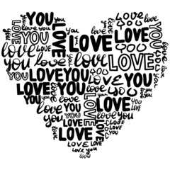 Love Heart words. Word cloud. Valentine's day gift. Isolated heart. Vector illustration. Heart From Love Words. Heart shape.