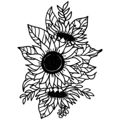 Sunflower bouquet. Vector sunflowers. Floral autumn arrangement. Isolated flowers sketch. Hand drawn sunflowers. Floral Vector illustration. Sunflowers  composition.