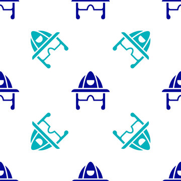 Blue Firefighter helmet or fireman hat icon isolated seamless pattern on white background. Vector.