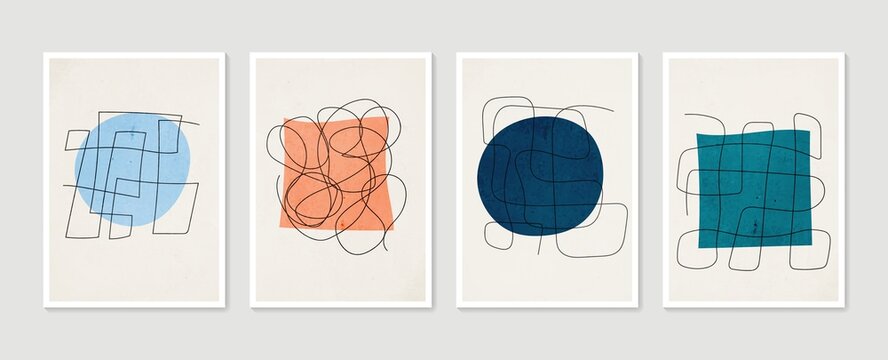 Trendy set of abstract aesthetic creative minimalist artistic hand drawn composition. shape design for wall framed prints, canvas prints, poster, home decor.