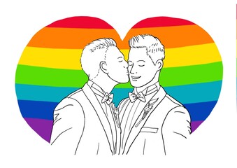 LGBTQ wedding ceremony is happiness, celebrating by rainbow flag