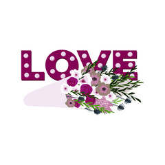 Cartoon style hand drawn illustration for Valentine's day. Greeting card design, tshirt print. Flower bouquet.