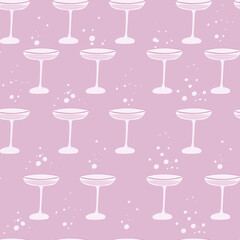 Girly pattern for Valentine's Day. Glasses for alcoholic drinks, wine, martini seamless pattern. Texture design for fabrics, clothing, wallpaper, wrapping paper.