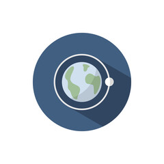 Moon rotation around the Earth. Flat icon on a circle. Weather vector illustration