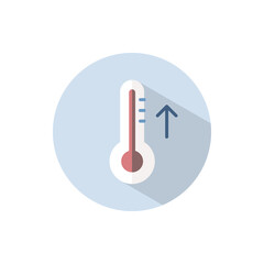 Thermometer. Rise temperature. Flat icon on a circle. Weather vector illustration