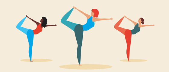 Yoga instructor, people isolated, flat vector stock illustration as studio concept, exercises together, woman instructor