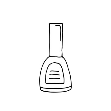 A bottle of nail polish. Manicure. Pedicure. Nail care. Vector hand-drawn doodle illustration. Black and white outline