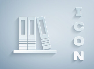 Paper cut Office folders with papers and documents icon isolated on grey background. Office binders. Archives folder sign. Paper art style. Vector.