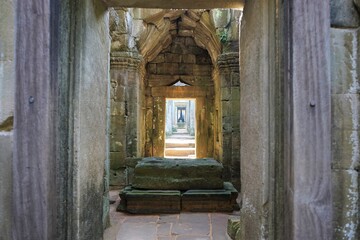 Gate of Preah Khan Temple at Angkor Thom, Bayon, Khmer architecture in Siem Reap, Cambodia, Asia,...