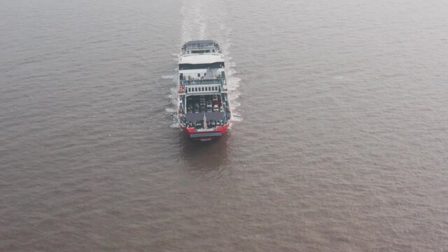 Car ferry drone shot pan down overhead