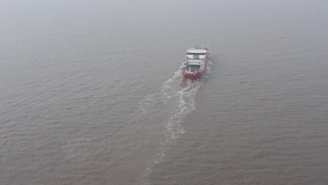 Drone shot towards Mumbai to mandwa car ferry India